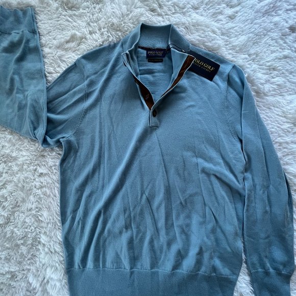 NWT Medium Mens Light Blue Thin Polo Golf Sweater